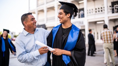 student services near syracuse ny panel image of a graduate and a parent smiling