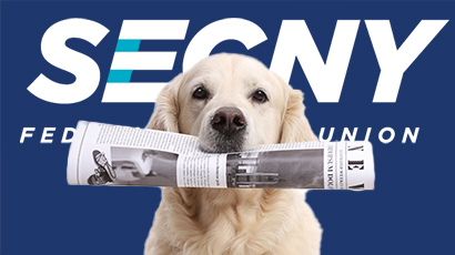 about our syracuse credit union news and events panel dog holding newspaper